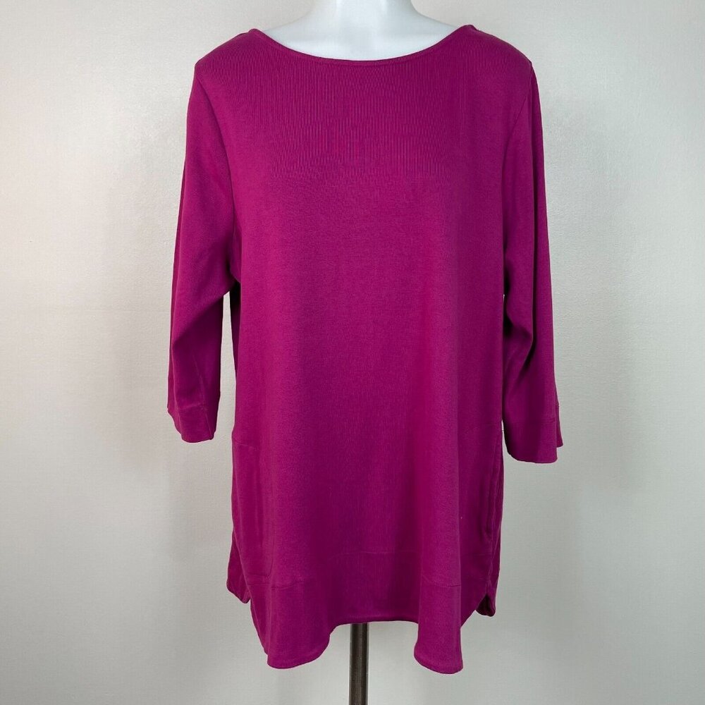 Chico's Top 3P Women's XLP Purple 3/4 Sleeve Cotton Tunic Shirt Pockets